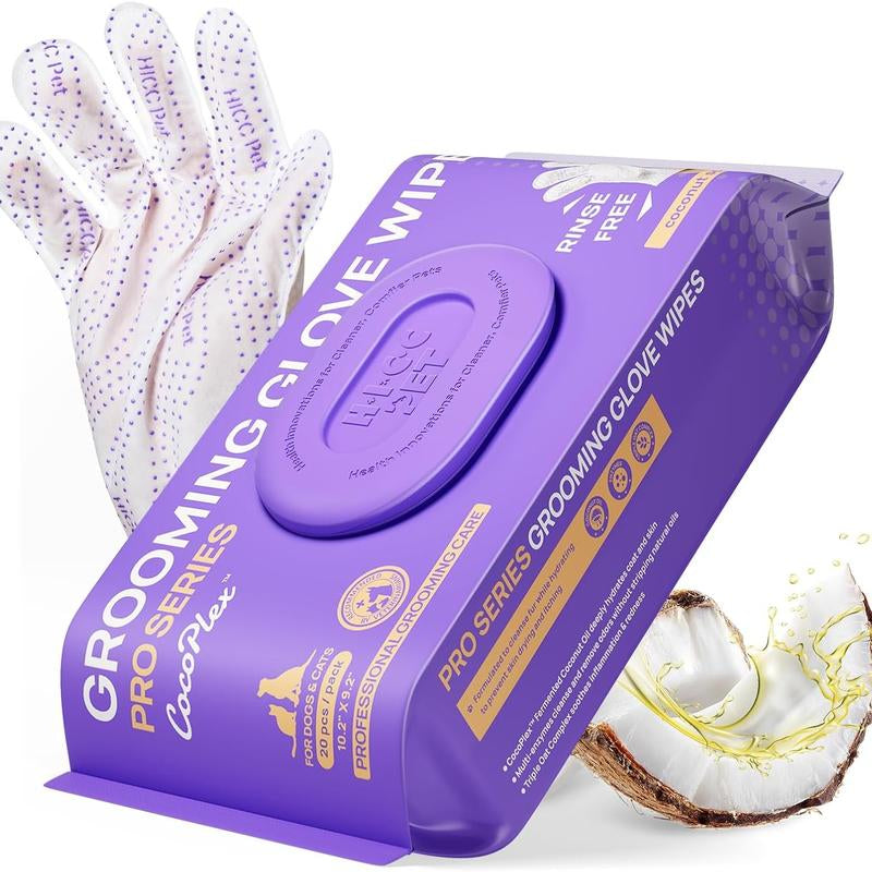 HICC PET Pet PRO Glove Wipes,Dog&Cat Disposable 20Pcs Satisfied Gentle Fresh Breath Outdoor No-Clean Hypoallergenic Facial Pet Wipes Disposable No-Rinse Grooming Formulated for Dogs Petwipes Deodorizing Cleaner Removal #Petlife
