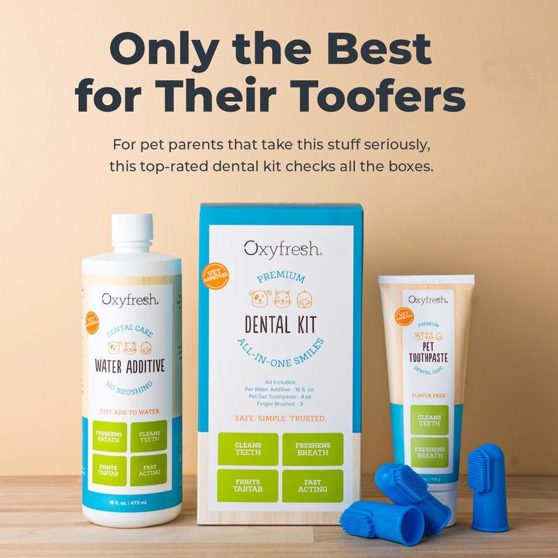 Premium Pet Dental Care Kit - Freshens Dog & Cat Bad Breath - Cleans Teeth Finger Toothbrush