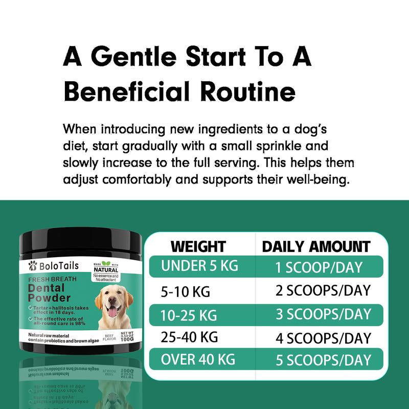 Bolo Tails Dental Powder, Breath Freshener and Teeth Cleaning Dental Care for Dogs, Plaque Tartar Remover- the Vet-Approved Dental Powder That Makes Dog Teeth Care Effortless