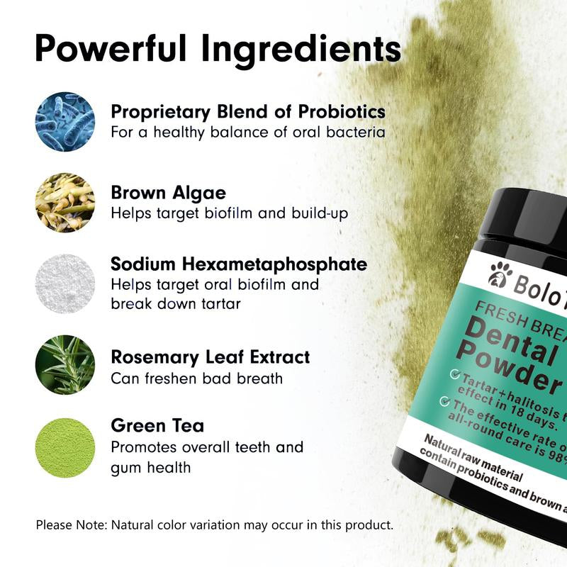 Bolo Tails Dental Powder, Breath Freshener and Teeth Cleaning Dental Care for Dogs, Plaque Tartar Remover- the Vet-Approved Dental Powder That Makes Dog Teeth Care Effortless