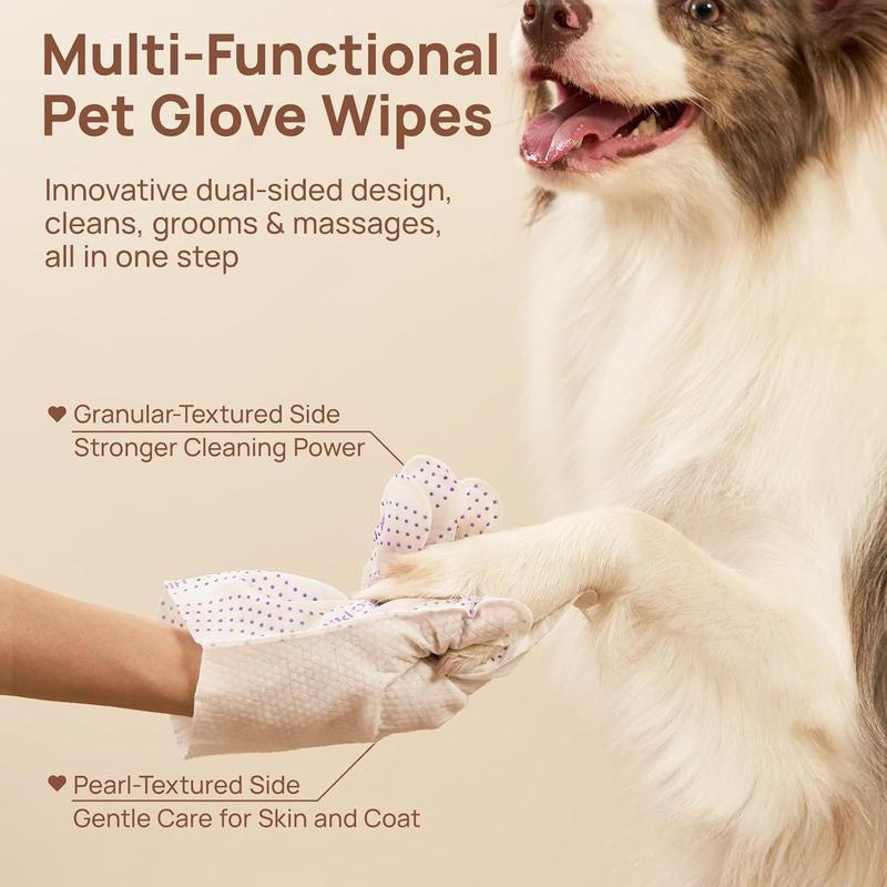 HICC PET Pet PRO Glove Wipes，Dog&Cat Disposable 20Pcs Satisfied Gentle Fresh Breath Outdoor No-Clean Hypoallergenic Facial Pet Wipes Disposable No-Rinse Grooming Formulated for Dogs Petwipes Deodorizing Cleaner Removal #Petlife